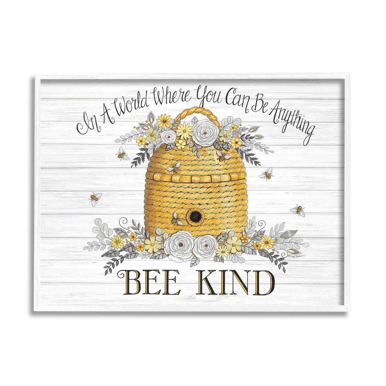 Stupell Industries In A World Bee Kind Motivational Phrase Beehive Framed Wall Art